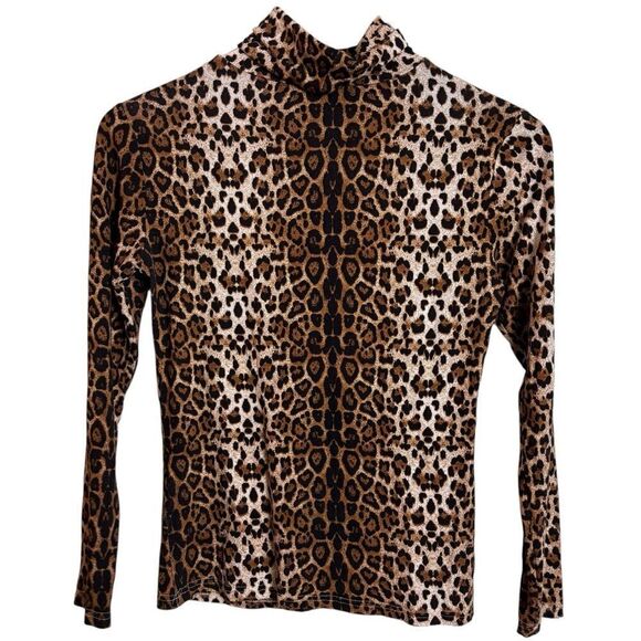 Cliche Stretch Jersey Cotton Blend Leopard Animal Print Turtleneck Size Small - Picture 3 of 8